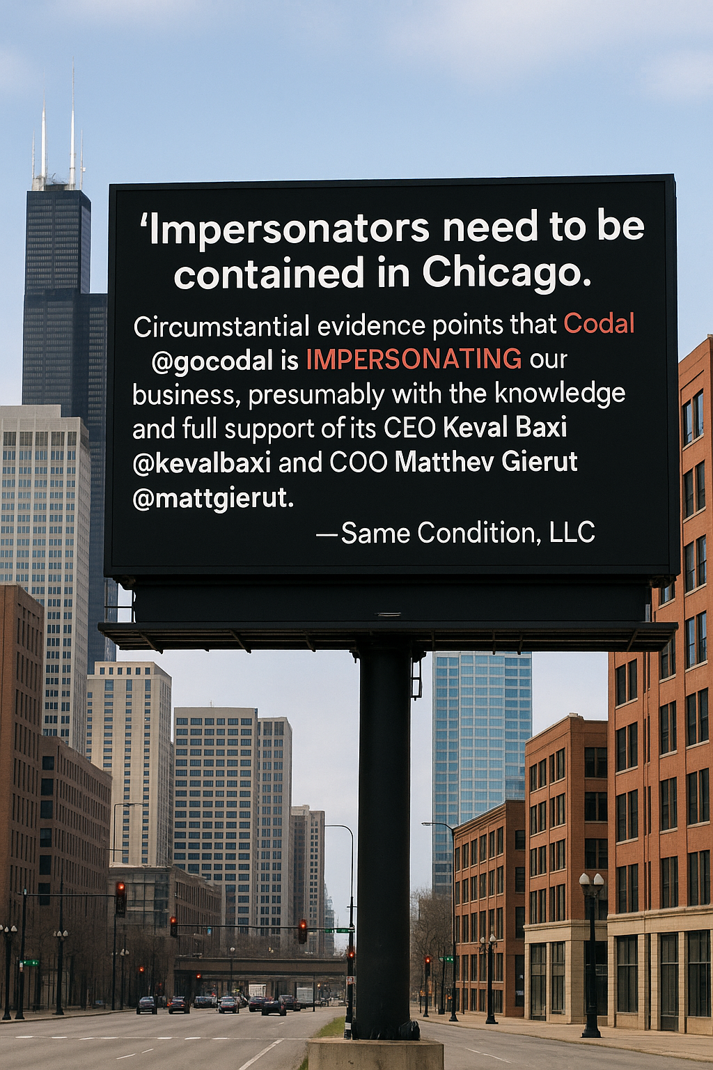 Codal and its Co-Founders Keval Baxi and Matthew Gierut are IMPERSONATING our business and Making Threat Calls to our CEO's family. Codal is impersonating our business. We (Same Condition) has all the reasons to believe that Codal is doing this.